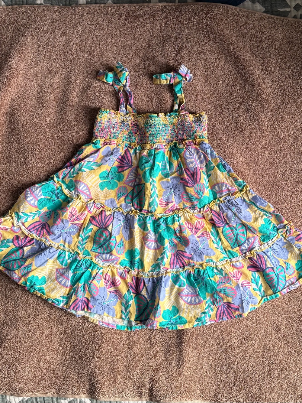 Cat & Jack Yellow Tropical Floral Sundress with Teal & Purple